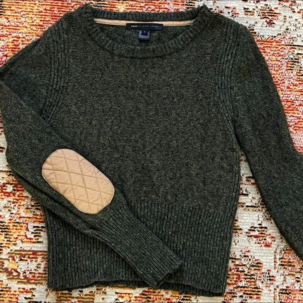 Marc by Marc Jacobs Green Sweater with Elbow Patches Size Medium